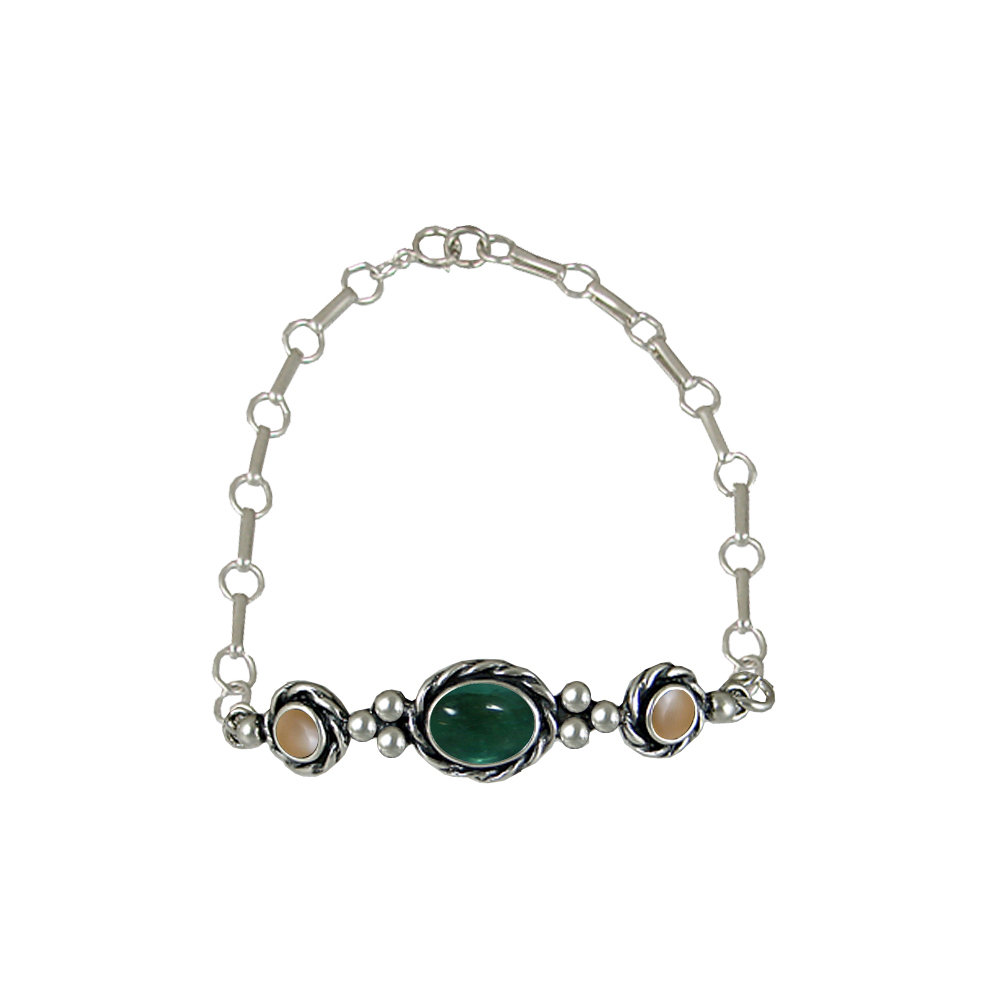 Sterling Silver Gemstone Adjustable Chain Bracelet With Fluorite And Peach Sterling Silver Gemstone Adjustable Chain Bracelet With Fluorite And Peach